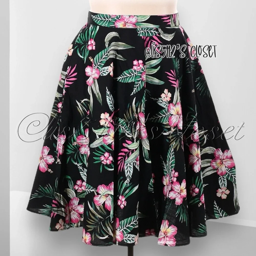 Hell Bunny Kalani 50’s Tropical Flower Pinup Swing Skirt 2X — fits 1X - Picture 4 of 15
